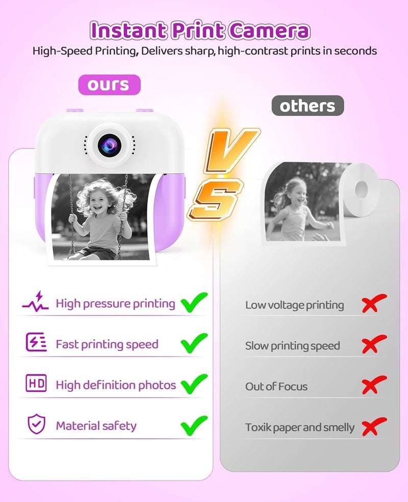 DITUPAN Kids Camera Instant Print for Kids Christmas Birthday Gifts Age 4-12,Quick-Release Prints Camera Toddler Portable Travel Toy 6 7 8 9 10 Year Old Girls-Purple - Image 3